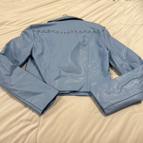NWT Forever 21 light blue studded faux leather jacket, medium. - Picture 6 of 9